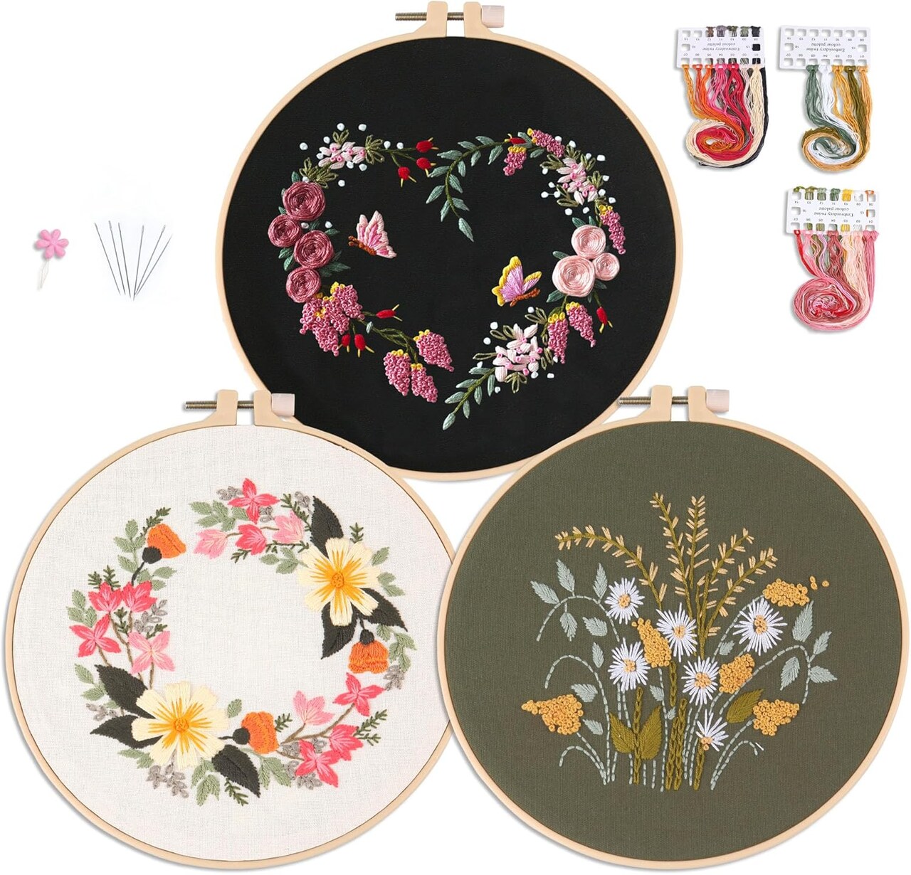 Full Series of Beginner Embroidery Kits Embroidery Cloth with 3 Stamp Patterns
